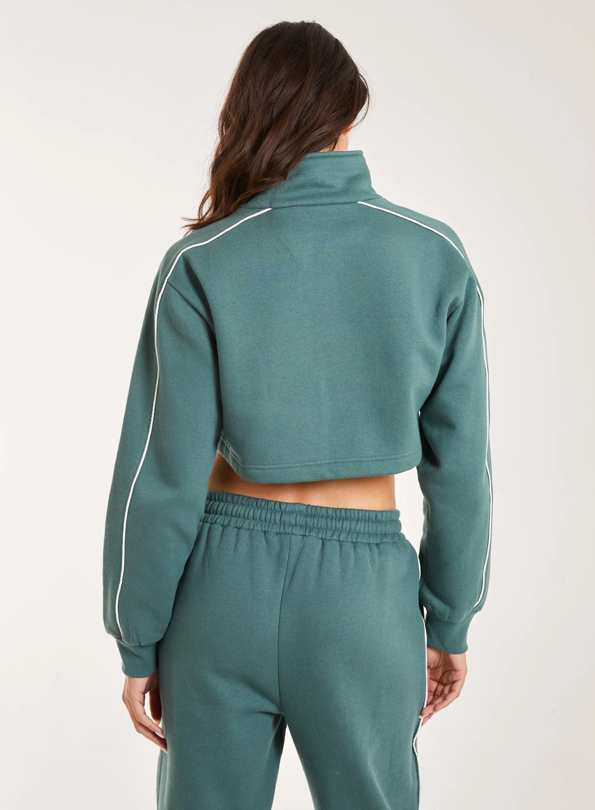 Piping Cropped Zip Up Sweat