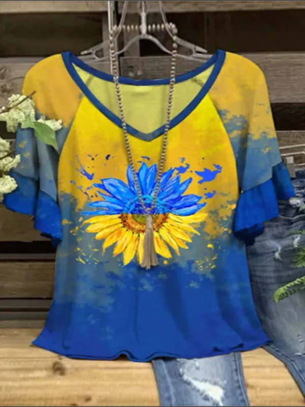 Printed V-Neck Tee