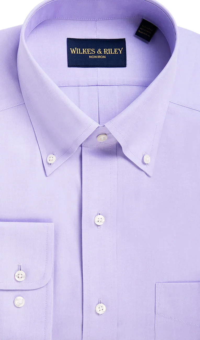 Tailored Fit Lavender Button-Down Collar Non-Iron Pinpoint Oxford Dress Shirt