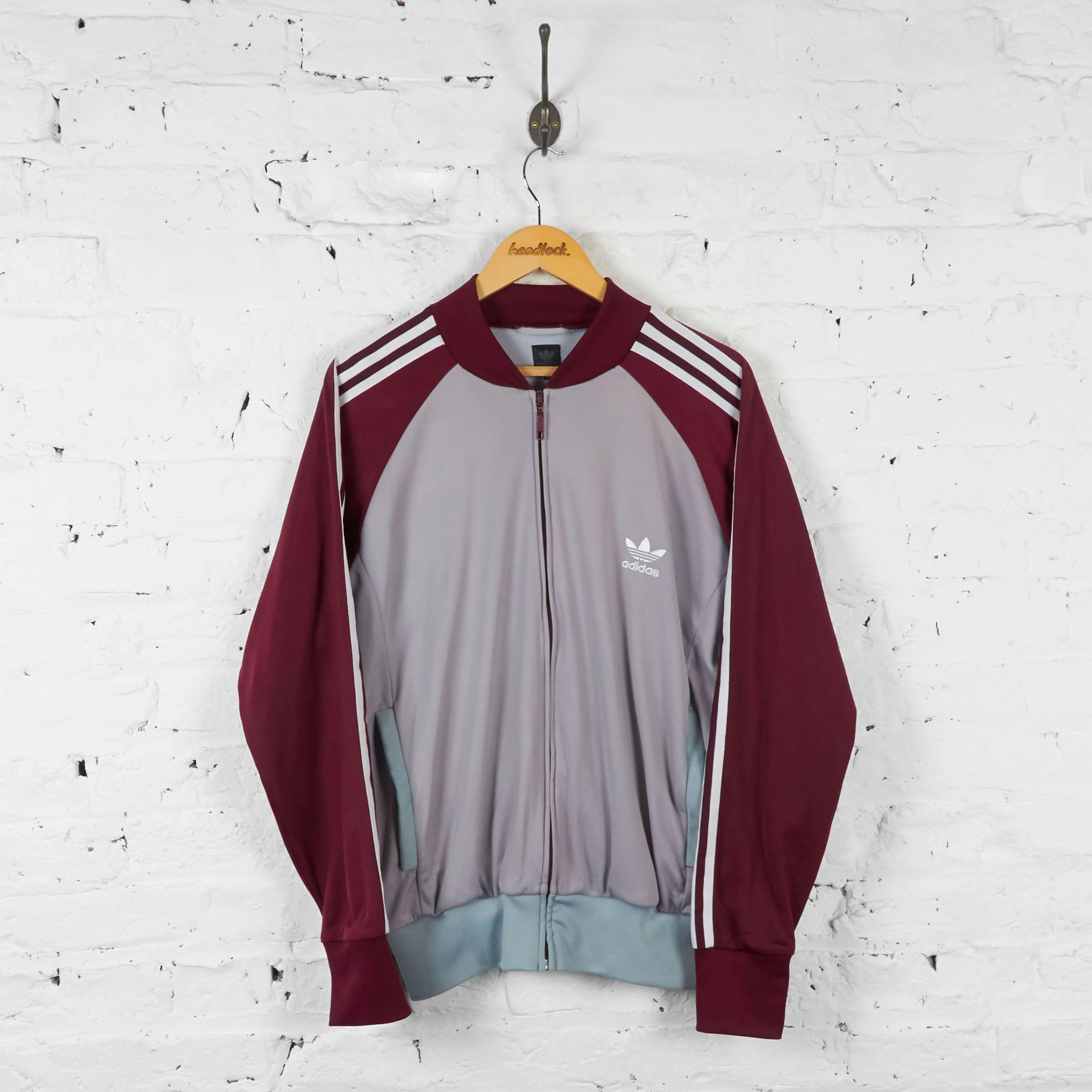 Vintage Adidas Tracksuit Top - Burgundy/Grey - L